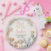 Safari Sweet Girl Floral Birthday ペーパープレート (パーティー)