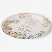 Safari Sweet Girl Floral Birthday ペーパープレート (アングル)
