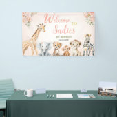 Safari Sweet Girl Floral Birthday  横断幕 (トレードショー)