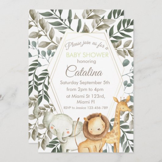 Safari Theme Baby Shower Invitation 招待状 (正面/裏面)