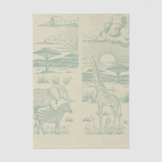 Safari Toile, Baby Wild Adventure Green 薄葉紙 (正面)