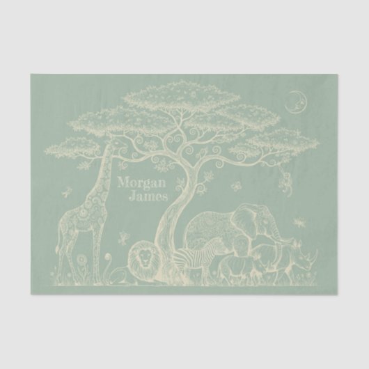 Safari Toile, Neutral Baby Green Boho Adventure 薄葉紙 (正面)