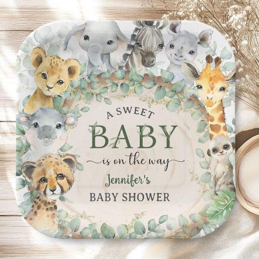 Safari Tropic Jungle Animals Baby Shower ペーパープレート