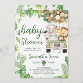 Safari Truck Balloon Baby Shower 招待状 (正面/裏面)