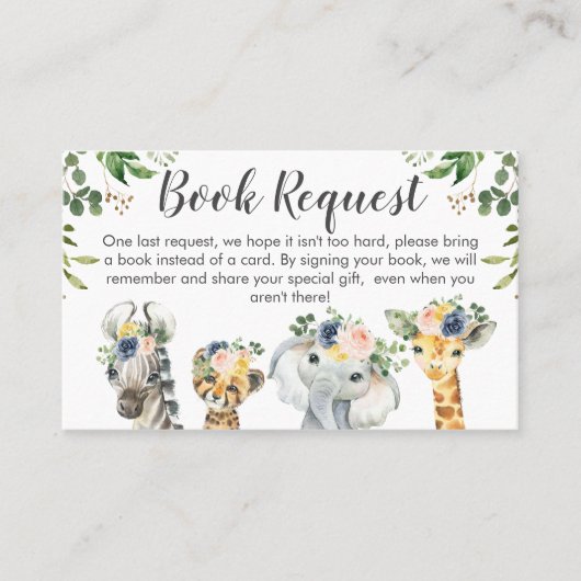 Safari Twinsベビーシャワーブックリクエストの挿入 名刺 (正面)