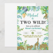 Safari Two Wild boy 2nd birthday invitation. 招待状 (正面/裏面)