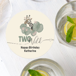 Safari Two Wild Giraffe Animal Birthday Party ラウンドペーパーコースター