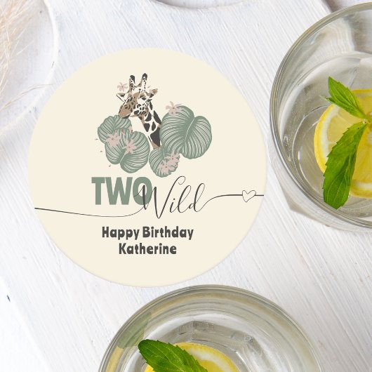 Safari Two Wild Giraffe Animal Birthday Party ラウンドペーパーコースター