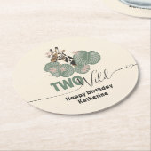 Safari Two Wild Giraffe Animal Birthday Party ラウンドペーパーコースター (アングル)