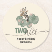 Safari Two Wild Giraffe Animal Birthday Party ラウンドペーパーコースター (正面)