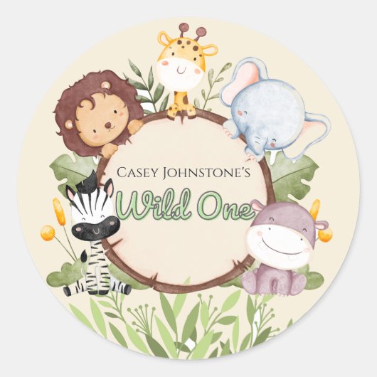Safari Watercolor Wild One 1st Birthday ラウンドシール (正面)