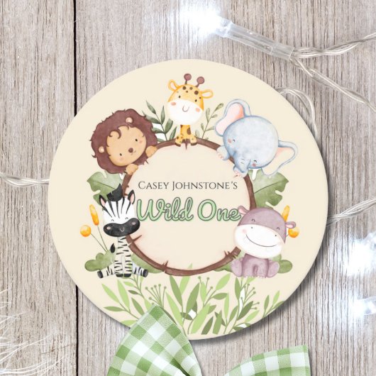 Safari Watercolor Wild One 1st Birthday ラウンドペーパーコースター