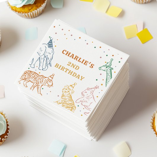 Safari Wild Animals 2nd Birthday スタンダードカクテルナプキン