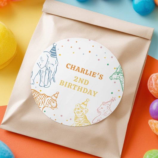 Safari Wild Animals 2nd Birthday ラウンドシール