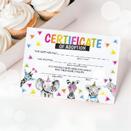 Safari Wild Animals Adoption Certificate Birthday 招待状