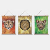 Safari Wild Cats Modern Abstract Polygonal Pop Art 吊り下げ型タペストリー (トリプル)