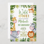 Safari Wild One男の子1歳の誕生日の招待状。 招待状 (正面/裏面)
