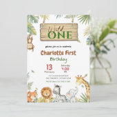 Safari Wild One | ジャングルの動物ベビーの1歳の誕生日 招待状 (スタンド正面)