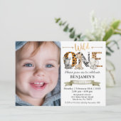 Safari Wild One 1歳の誕生日と写真の招待 招待状 (スタンド正面)