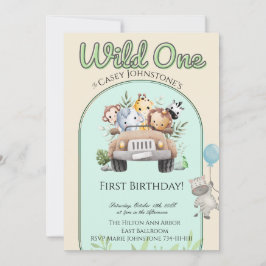 Safari Wild One 1 Photo Watercolor 1st Birthday  招待状