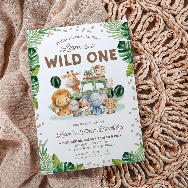 Safari Wild One 1st Birthday Budged Invitation (クリエイターアップロード済み)
