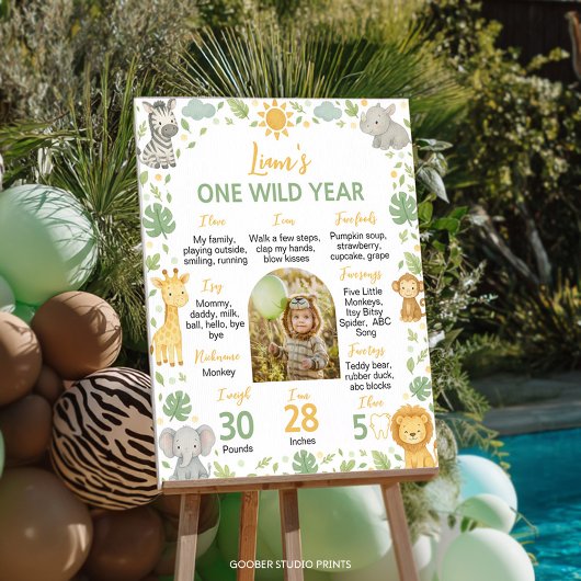 Safari Wild One 1st Birthday Photo Milestone Sign ポスター