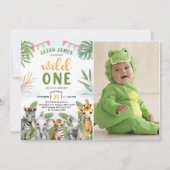 Safari Wild One 1st Boy誕生日写真 招待状 (正面)