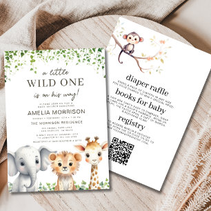 Safari Wild One All In One QRコードベビーシャワー 招待状