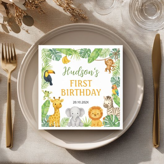 Safari Wild One Animals Birthday Party Napkin スタンダードカクテルナプキン
