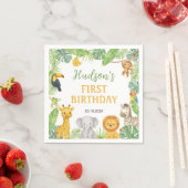 Safari Wild One Animals Birthday Party Napkin スタンダードカクテルナプキン (インサイチュ)