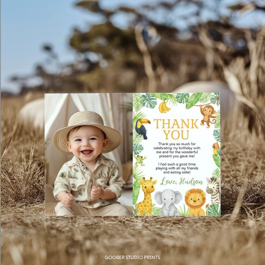 Safari Wild One Animals Birthday Party Photo サンキューカード