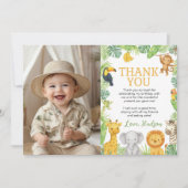 Safari Wild One Animals Birthday Party Photo サンキューカード (正面)