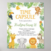 Safari Wild One Animals Birthday Time Capsule Sign ポスター (正面)