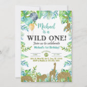 Safari Wild One boy 1st birthday invitation. 招待状 (正面)
