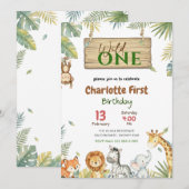Safari Wild One | Jungle Animal Babys 1st Birthday 招待状 (正面/裏面)