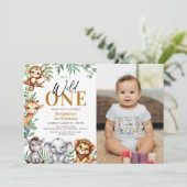 Safari Wild One Jungle Animals 1st Birthday Photo 招待状 (スタンド正面)