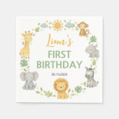 Safari Wild One Jungle Animals Birthday Napkin スタンダードカクテルナプキン (正面)