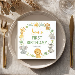 Safari Wild One Jungle Animals Birthday Napkin スタンダードカクテルナプキン