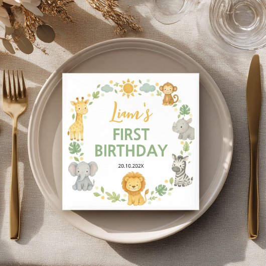 Safari Wild One Jungle Animals Birthday Napkin スタンダードカクテルナプキン