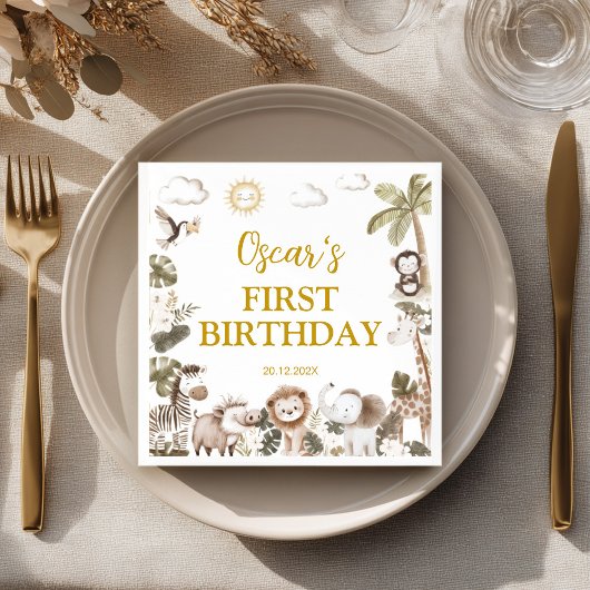 Safari Wild One Jungle Animals Birthday Party スタンダードカクテルナプキン