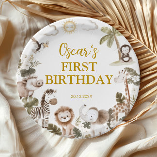 Safari Wild One Jungle Animals Birthday Party ペーパープレート