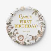 Safari Wild One Jungle Animals Birthday Party ペーパープレート (正面)