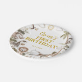 Safari Wild One Jungle Animals Birthday Party ペーパープレート (アングル)