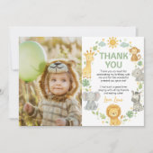 Safari Wild One Jungle Animals Birthday Photo サンキューカード (正面)