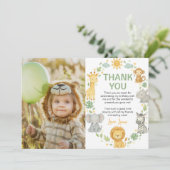Safari Wild One Jungle Animals Birthday Photo サンキューカード (スタンド正面)