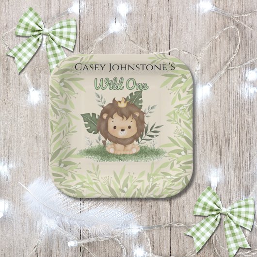 Safari Wild One Watercolor 1st Birthday ペーパープレート