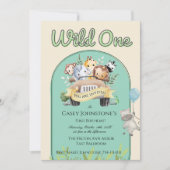 Safari Wild One Watercolor 1st Birthday 招待状 (正面)