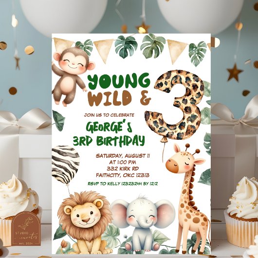 Safari Young wild and three birthday 招待状
