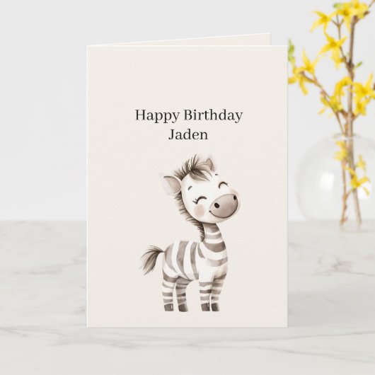 Safari Zebra Birthday カード (黄色い花)