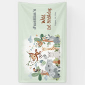 Safari ZOO Animals Wild One Green誕生日 横断幕 (縦)